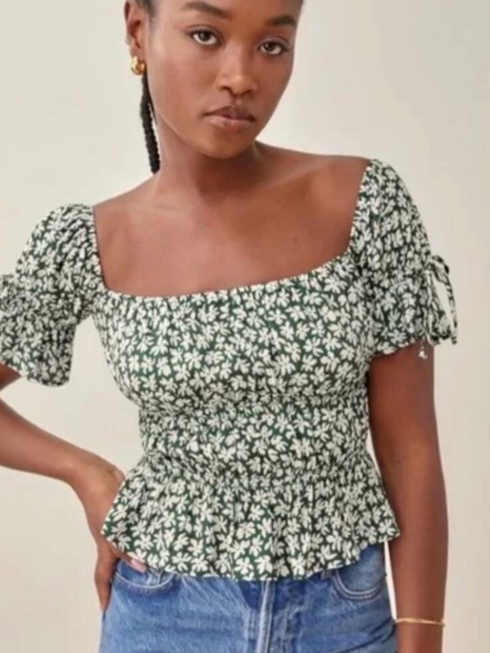 Solis Green Floral Smocked Top